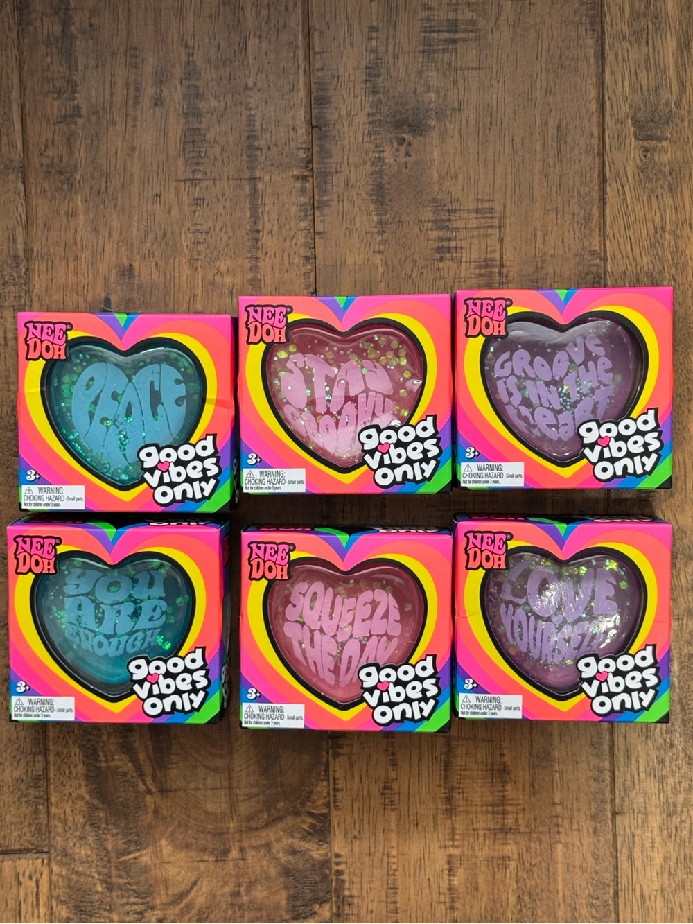 FULL SET of NeeDoh Good Vibes only Hearts 💙🩷💜